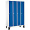 Kledinglocker, 4 compartimenten 300 mm, draaigrendelslot, met poten, deur gentiaanblauw