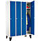 Kledinglocker, 4 compartimenten 300 mm, draaigrendelslot, met poten, deur gentiaanblauw