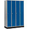 Kledinglocker, 4 compartimenten, fitting, draaigrendelslot, 84 kg blauw/lichtzilver
