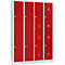 Kledinglocker, 4 compartimenten in twee rijen, B 1170 x H 1950 mm draaigrendelslot, lichtgrijs/vuurrood