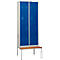 Kledinglocker, 4 compartimenten, met zitbank, B 800 x H 2200 mm, cilinderslot, lichtgrijs/gentiaanblauw