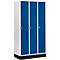 Kledinglocker met 3 compartimenten, 300 mm, draaigrendelslot, met fitting, deur gentiaanblauw