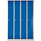Kledinglocker - stalen - B 1170 x H 1800 mm - 4 deuren - draaislot- lichtgrijs en gentiaanblauw