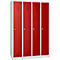 Kledinglocker - stalen - B 1170 x H 1800 mm - 4 deuren - draaislot- lichtgrijs en rood