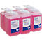 Several dispensers with pink soap, labeled "Scott Essential Foam".