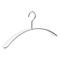 Transparante kledinghanger met zilveren haak, tegen een witte achtergrond.