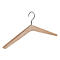 Houten kledinghanger met zilveren haak, vrijstaand op een witte achtergrond.
