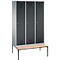 kleerkast Evolo S 3000, bankje onderin, 3 compartimenten, staal, cilinderslot, wit aluminium/antraciet, 3 vakken, cilinderslot, wit aluminium/antraciet