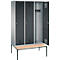 kleerkast Evolo S 3000, bankje onderin, 3 compartimenten, staal, cilinderslot, wit aluminium/antraciet, 3 vakken, cilinderslot, wit aluminium/antraciet