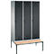 kleerkast Evolo S 3000, bankje onderin, 3 compartimenten, staal, veiligheidsslot, aluminium/antraciet wit, met draaibaar slot