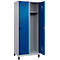 Kleiderspind C+P Evolo Plus, 2 Abteile, 400 mm Abteilbreite, mit Füßen, Anschlag rechts, B 800 x T 500 x H 1950 mm, Drehriegel, weißaluminium/enzianblau