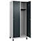 Kleiderspind C+P Evolo Plus, 2 Abteile, 400 mm Abteilbreite, mit Füßen, Anschlag rechts, B 800 x T 500 x H 1950 mm, Zylinder, weißaluminium/anthrazitgrau