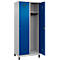 Kleiderspind C+P Evolo Plus, 2 Abteile, 400 mm Abteilbreite, mit Füßen, Anschlag rechts, B 800 x T 500 x H 1950 mm, Zylinder, weißaluminium/enzianblau