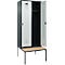 Kleiderspind C+P Evolo Plus, 2 Abteile, 400 mm Abteilbreite, mit untergebauter Sitzbank, B 800 x T 815 x H 2120 mm, Drehriegel, anthrazitgrau/lichtgrau