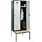 Kleiderspind C+P Evolo Plus, 2 Abteile, 400 mm Abteilbreite, mit untergebauter Sitzbank, B 800 x T 815 x H 2120 mm, Drehriegel, anthrazitgrau/lichtgrau
