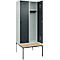 Kleiderspind C+P Evolo Plus, 2 Abteile, 400 mm Abteilbreite, mit untergebauter Sitzbank, B 800 x T 815 x H 2120 mm, Drehriegel, lichtgrau/anthrazitgrau