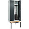 Kleiderspind C+P Evolo Plus, 2 Abteile, 400 mm Abteilbreite, mit untergebauter Sitzbank, B 800 x T 815 x H 2120 mm, Drehriegel, lichtgrau/anthrazitgrau