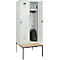 Kleiderspind C+P Evolo Plus, 2 Abteile, 400 mm Abteilbreite, mit untergebauter Sitzbank, B 800 x T 815 x H 2120 mm, Drehriegel, lichtgrau/lichtgrau