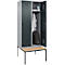 Kleiderspind C+P Evolo Plus, 2 Abteile, 400 mm Abteilbreite, mit untergebauter Sitzbank, B 800 x T 815 x H 2120 mm, Drehriegel, weißaluminium/anthrazitgrau