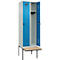 Kleiderspind C+P Evolo Plus, 2 Abteile à 300 mm Breite, schwebende Sitzbank, B 600 x T 815 x H 2120 mm, Drehriegel, lichtblau/lichtgrau