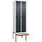Kleiderspind C+P Evolo Plus, 2 Abteile à 300 mm Breite, schwebende Sitzbank, B 600 x T 815 x H 2120 mm, Drehriegel, lichtgrau/anthrazitgrau