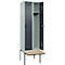 Kleiderspind C+P Evolo Plus, 2 Abteile à 300 mm Breite, schwebende Sitzbank, B 600 x T 815 x H 2120 mm, Drehriegel, lichtgrau/anthrazitgrau