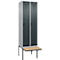 Kleiderspind C+P Evolo Plus, 2 Abteile à 300 mm Breite, schwebende Sitzbank, B 600 x T 815 x H 2120 mm, Drehriegel, weißaluminium/anthrazitgrau