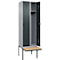 Kleiderspind C+P Evolo Plus, 2 Abteile à 300 mm Breite, schwebende Sitzbank, B 600 x T 815 x H 2120 mm, Drehriegel, weißaluminium/anthrazitgrau