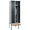 Kleiderspind C+P Evolo Plus, 2 Abteile à 300 mm Breite, schwebende Sitzbank, B 600 x T 815 x H 2120 mm, Drehriegel, weißaluminium/anthrazitgrau