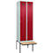 Kleiderspind C+P Evolo Plus, 2 Abteile à 300 mm Breite, schwebende Sitzbank, B 600 x T 815 x H 2120 mm, Zylinder, lichtgrau/rubinrot