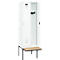 Kleiderspind C+P Evolo Plus, 2 Abteile à 300 mm Breite, schwebende Sitzbank, B 600 x T 815 x H 2120 mm, Zylinder, verkehrsweiß/verkehrsweiß
