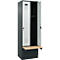 Kleiderspind C+P Evolo Plus, 2 Abteile à 300 mm Breite, Sockel, schwebende Sitzbank, B 600 x T 815 x H 1950 mm, Drehriegel, anthrazitgrau/lichtgrau