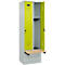 Kleiderspind C+P Evolo Plus, 2 Abteile à 300 mm Breite, Sockel, schwebende Sitzbank, B 600 x T 815 x H 1950 mm, Drehriegel, lichtgrau/clowngrün