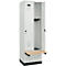 Kleiderspind C+P Evolo Plus, 2 Abteile à 300 mm Breite, Sockel, schwebende Sitzbank, B 600 x T 815 x H 1950 mm, Drehriegel, lichtgrau/lichtgrau