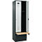 Kleiderspind C+P Evolo Plus, 2 Abteile à 300 mm Breite, Sockel, schwebende Sitzbank, B 600 x T 815 x H 1950 mm, Zylinder, anthrazitgrau/lichtgrau