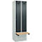 Kleiderspind C+P Evolo Plus, 2 Abteile à 300 mm Breite, Sockel, schwebende Sitzbank, B 600 x T 815 x H 1950 mm, Zylinder, lichtgrau/anthraztigrau