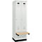 Kleiderspind C+P Evolo Plus, 2 Abteile à 300 mm Breite, Sockel, schwebende Sitzbank, B 600 x T 815 x H 1950 mm, Zylinder, lichtgrau/lichtgrau