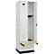Kleiderspind C+P Evolo Plus, 2 Abteile à 300 mm Breite, Sockel, schwebende Sitzbank, B 600 x T 815 x H 1950 mm, Zylinder, lichtgrau/lichtgrau