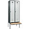 Kleiderspind C+P Evolo Plus, 2 Abteile à 400 mm Breite, schwebende Sitzbank, B 800 x T 815 x H 2120 mm, Drehriegel, anthrazitgrau/lichtgrau