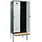 Kleiderspind C+P Evolo Plus, 2 Abteile à 400 mm Breite, schwebende Sitzbank, B 800 x T 815 x H 2120 mm, Drehriegel, anthrazitgrau/lichtgrau