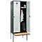 Kleiderspind C+P Evolo Plus, 2 Abteile à 400 mm Breite, schwebende Sitzbank, B 800 x T 815 x H 2120 mm, Drehriegel, anthrazitgrau/lichtgrau