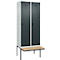 Kleiderspind C+P Evolo Plus, 2 Abteile à 400 mm Breite, schwebende Sitzbank, B 800 x T 815 x H 2120 mm, Drehriegel, lichtgrau/anthrazitgrau
