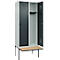 Kleiderspind C+P Evolo Plus, 2 Abteile à 400 mm Breite, schwebende Sitzbank, B 800 x T 815 x H 2120 mm, Drehriegel, lichtgrau/anthrazitgrau