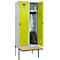 Kleiderspind C+P Evolo Plus, 2 Abteile à 400 mm Breite, schwebende Sitzbank, B 800 x T 815 x H 2120 mm, Drehriegel, lichtgrau/clowngrün