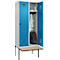 Kleiderspind C+P Evolo Plus, 2 Abteile à 400 mm Breite, schwebende Sitzbank, B 800 x T 815 x H 2120 mm, Drehriegel, lichtgrau/lichtblau