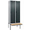 Kleiderspind C+P Evolo Plus, 2 Abteile à 400 mm Breite, schwebende Sitzbank, B 800 x T 815 x H 2120 mm, Drehriegel, weißaluminium/anthrazitgrau
