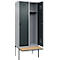 Kleiderspind C+P Evolo Plus, 2 Abteile à 400 mm Breite, schwebende Sitzbank, B 800 x T 815 x H 2120 mm, Drehriegel, weißaluminium/anthrazitgrau