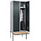 Kleiderspind C+P Evolo Plus, 2 Abteile à 400 mm Breite, schwebende Sitzbank, B 800 x T 815 x H 2120 mm, Drehriegel, weißaluminium/anthrazitgrau