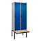Kleiderspind C+P Evolo Plus, 2 Abteile à 400 mm Breite, schwebende Sitzbank, B 800 x T 815 x H 2120 mm, Drehriegel, weißaluminium/enzianblau