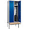 Kleiderspind C+P Evolo Plus, 2 Abteile à 400 mm Breite, schwebende Sitzbank, B 800 x T 815 x H 2120 mm, Drehriegel, weißaluminium/enzianblau